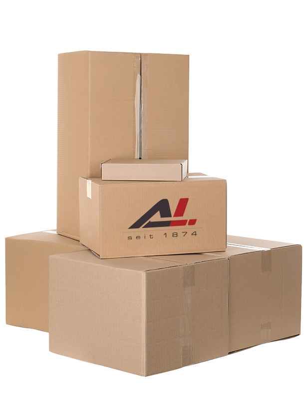 Stacked cardboard shipping boxes on white background